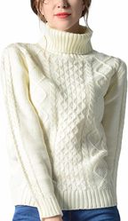 Women Turtle Polo Neck Chunky Cable Knit Long Sleeve240603